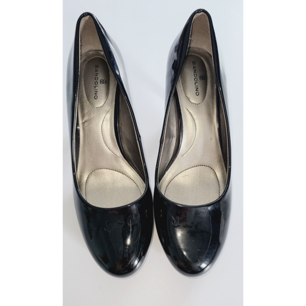 Bandolino Womens Black Patent Leather Round Toe Kitten Heel Pumps Size 8.5 M